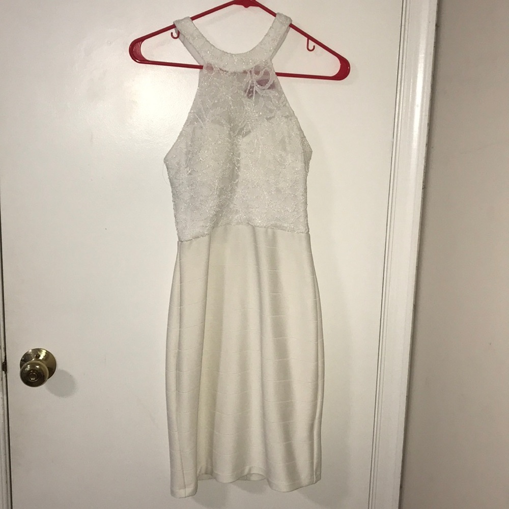 Halter white glitter lace dress